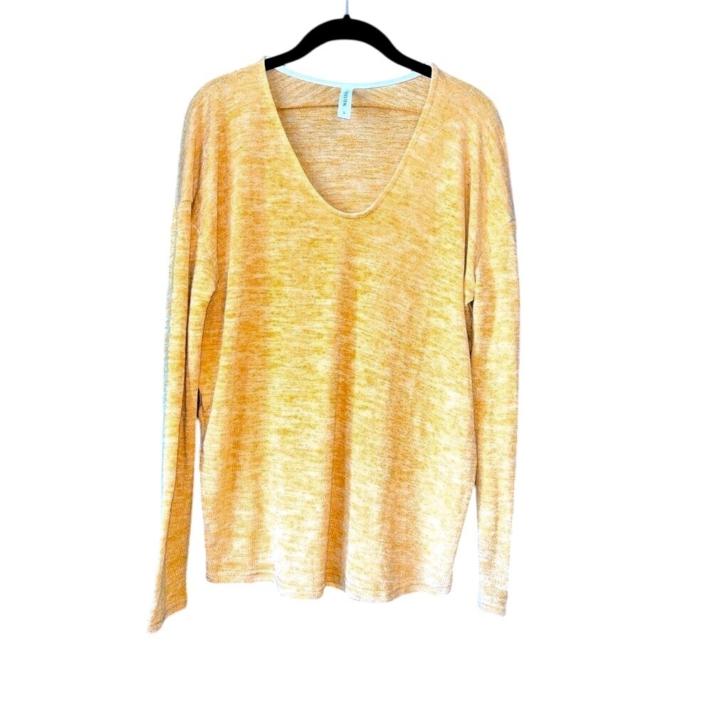 Lightweight V-Neck Long Sleeve Heathered Yellow Sweater Size S Casual Loungewear